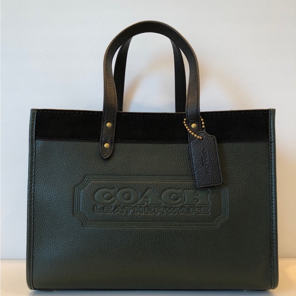 NWT Coach Leather Field Tote 30 In Colorblock With Coach Badge-Amazon Green Mult - Picture 2 of 12